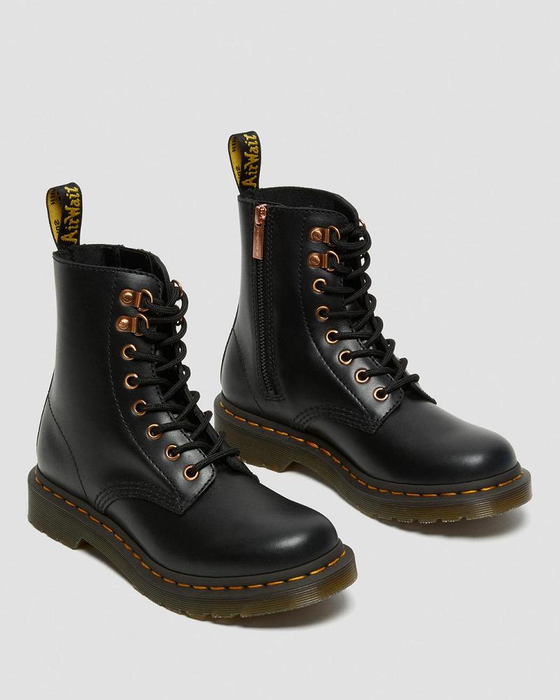 Dr Martens 1460 Pascal Rose Gold Hardware Læder Snørestøvler Dame Sort | DK 189YXF